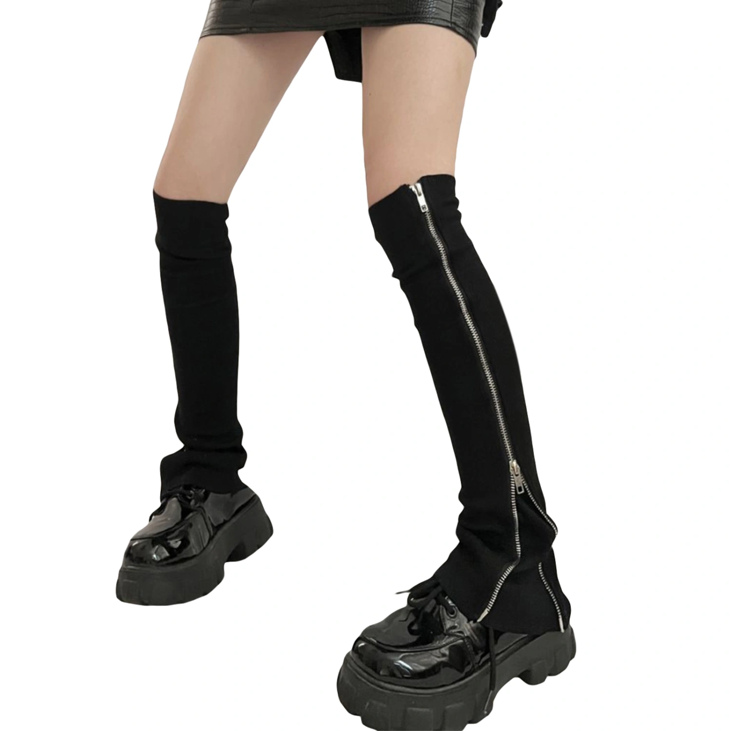 Women Knee-high Leg Warmers, Soft Zipper Closure Socks Streetwear