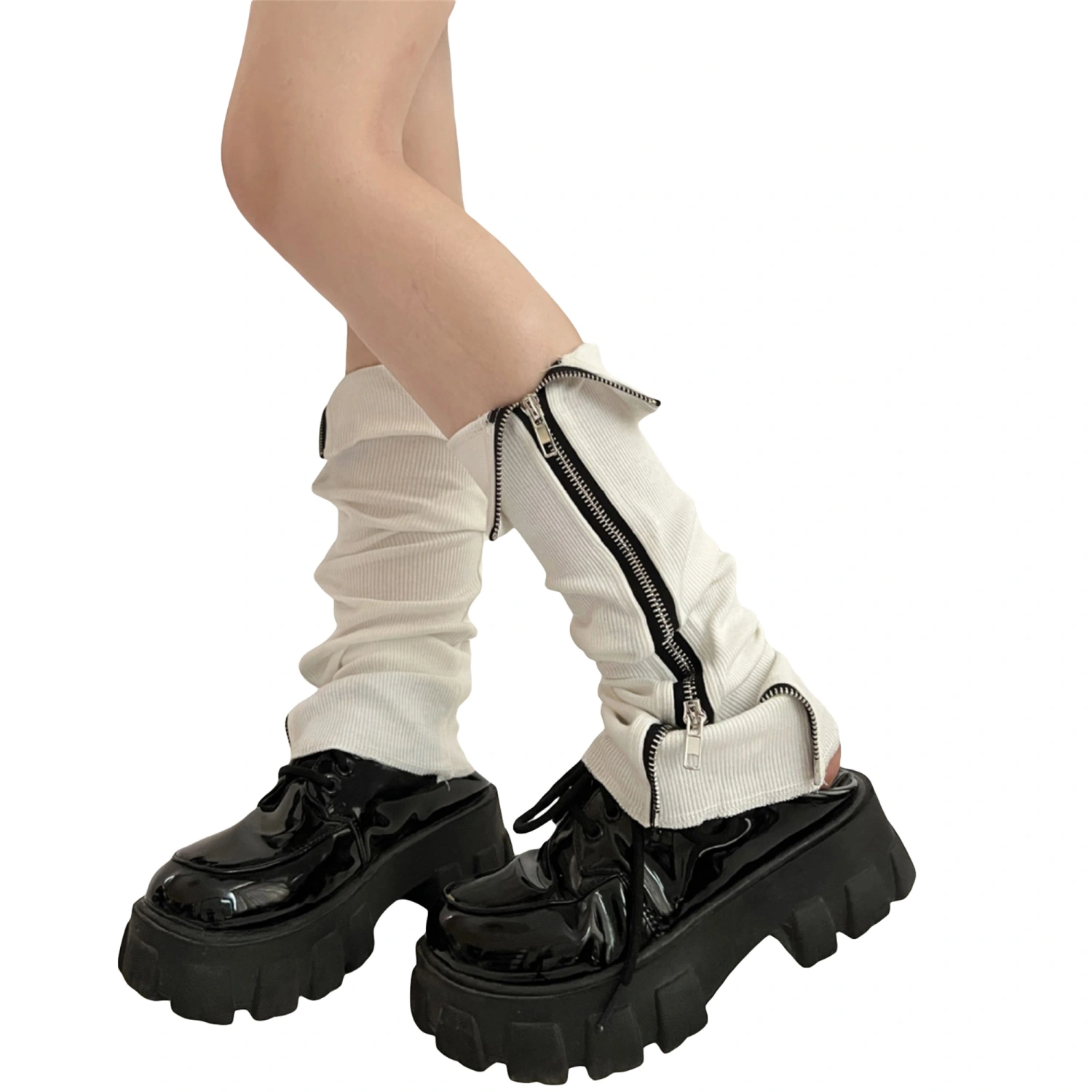 Women Knee-high Leg Warmers, Soft Zipper Closure Socks Streetwear