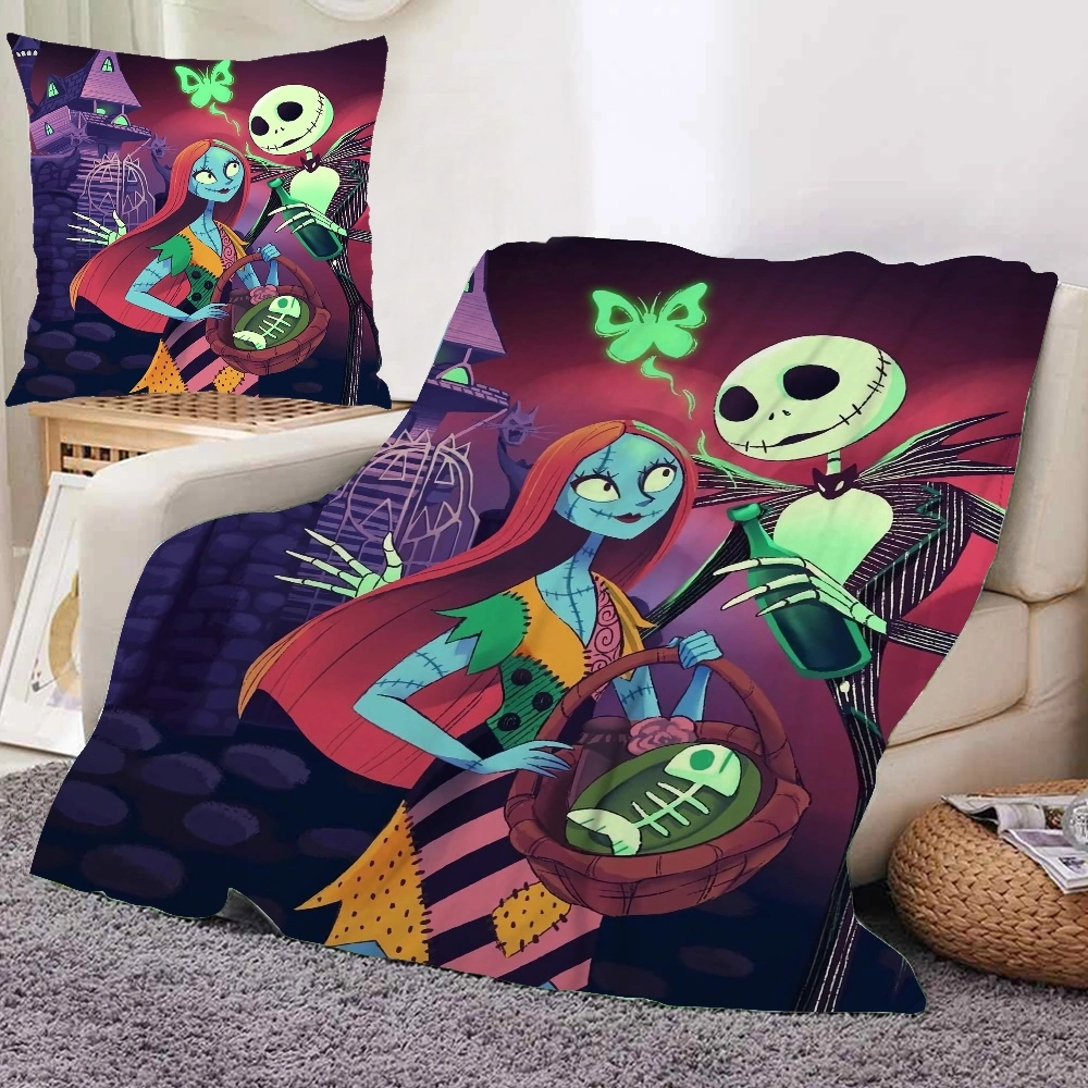 Halloween Jack Skellington Skeleton Throw Blanket and Pillow Cover, Flano Blanket For Blankets And Throws For Sofa, Travel Blanket, Small Blankets