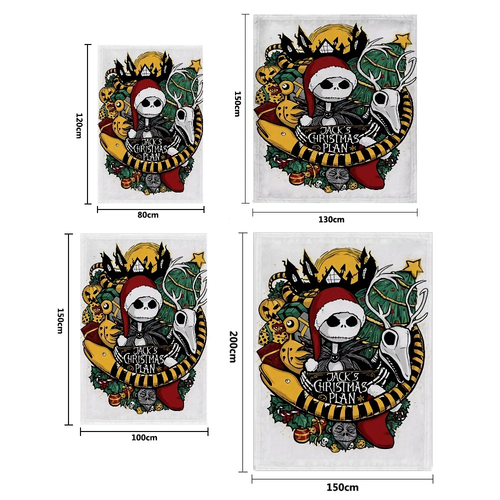 2PCS Jack Skellington Skeleton Throw Blanket and Pillow Cover, Flano Blanket Throws For Throws For Sofa, Travel Blanket, Thin Blanket