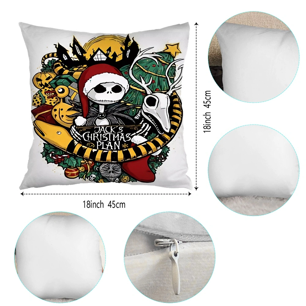 2PCS Jack Skellington Skeleton Throw Blanket and Pillow Cover, Flano Blanket Throws For Throws For Sofa, Travel Blanket, Thin Blanket