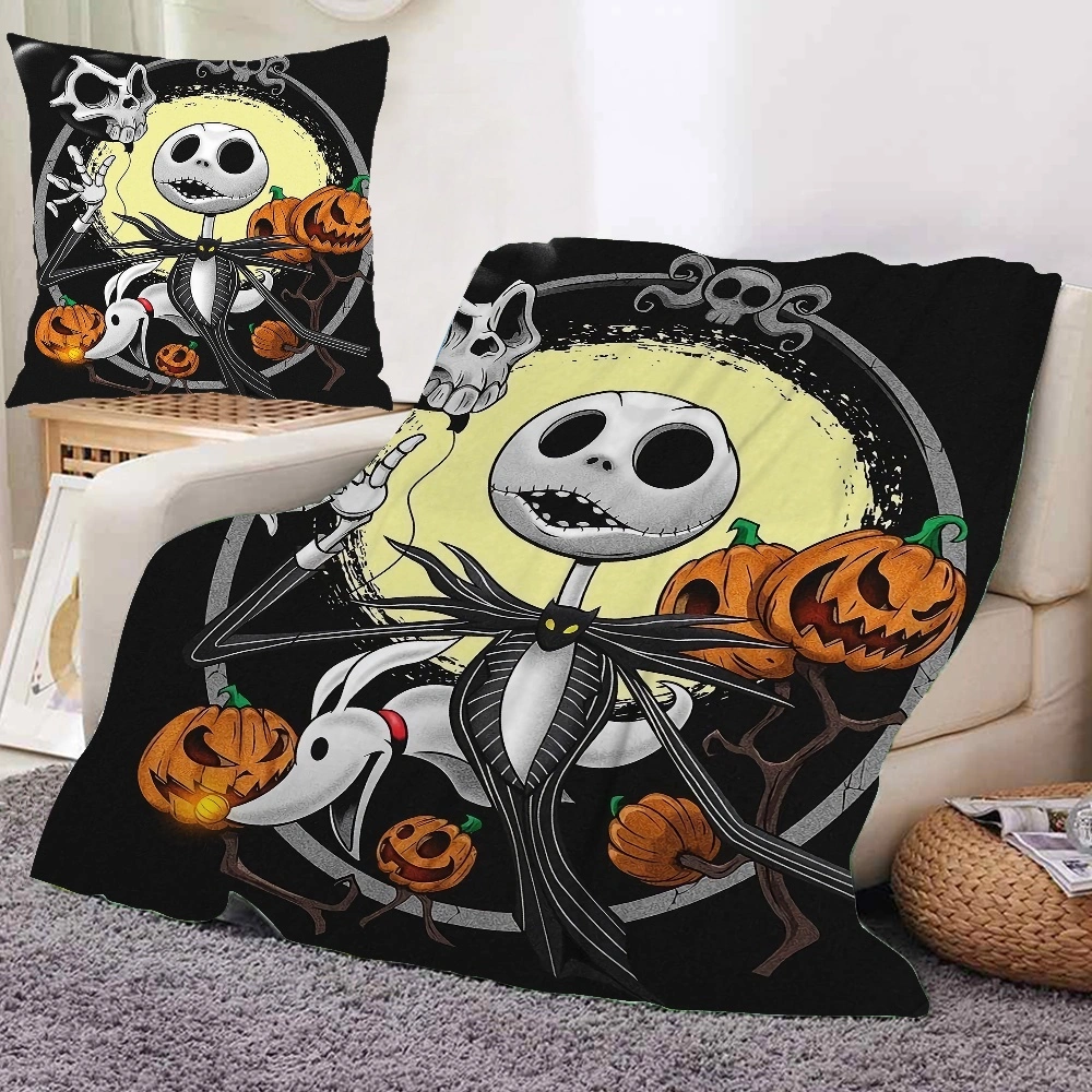 2PCS Halloween The Nightmare Before Christmas Throw Blanket and Pillow Cover Fleece Throw For Sofa Throws For Couches, Outdoor Blanket, Small Blankets