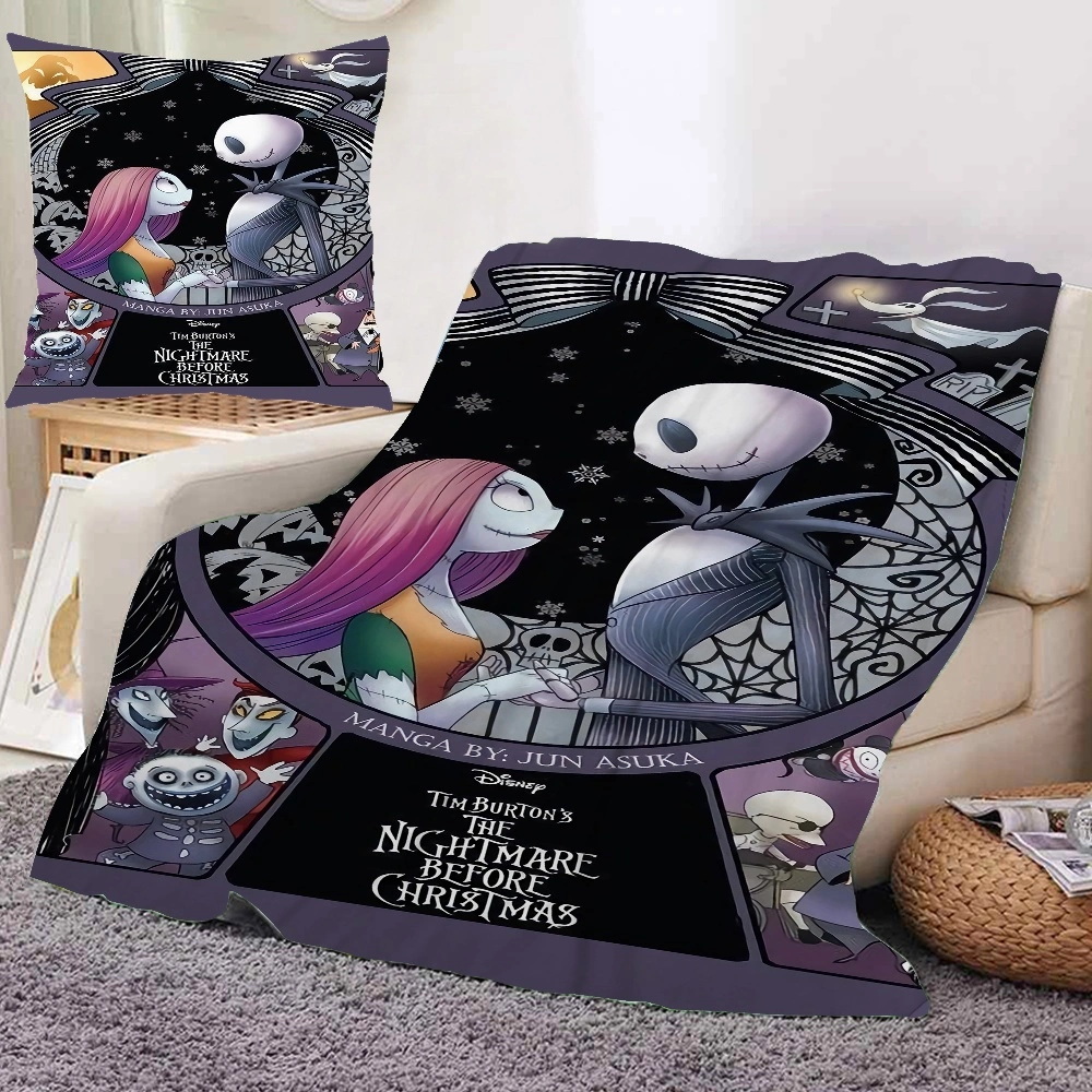 Halloween The Nightmare Before Christmas Blanket+Pillow Cover Flannel Blanket For Throw Blankets For Bed, Living Room Blanket, Large Throw Blanket