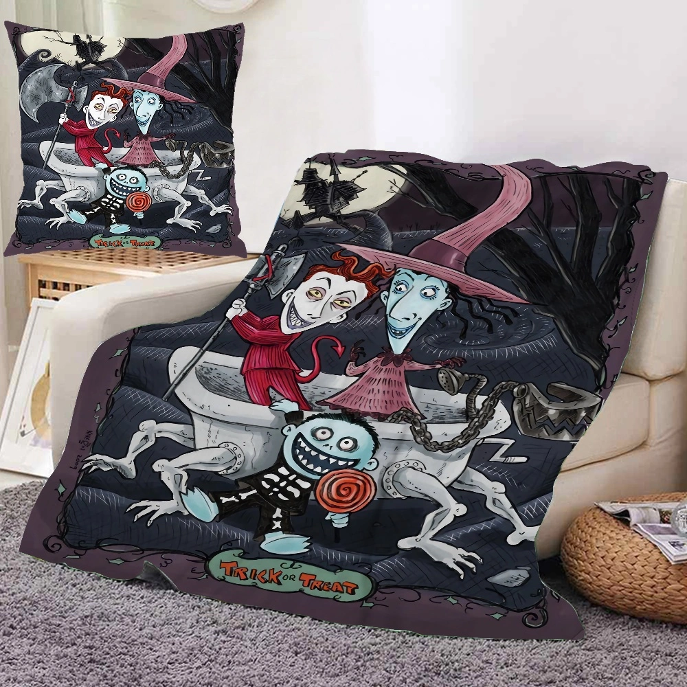 2PCS Halloween The Nightmare Before Christmas Blanket and Pillow Cover Throw Flano Blanket For Bed Throw Blanket, Living Room Blanket, Small Blankets