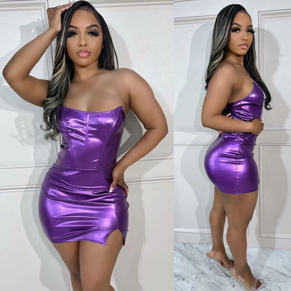 European And American Bright Face Solid Color Dress