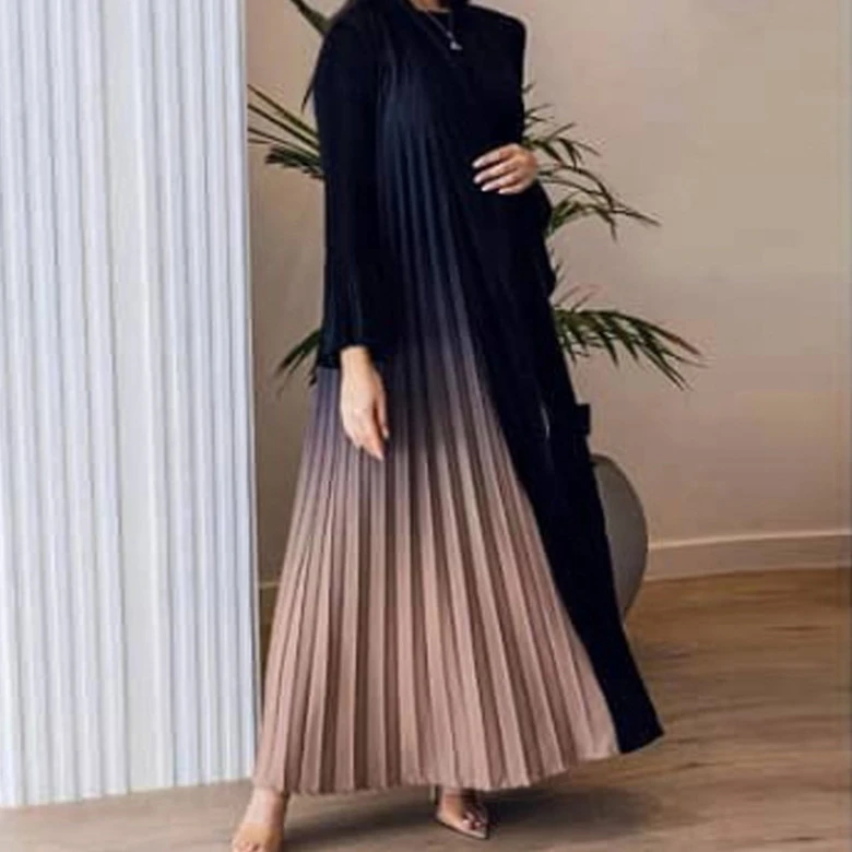 Women's Trench Coat Autumn New Fashion Printed Gradient Color Bell Sleeve