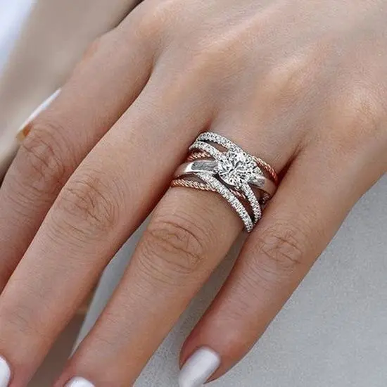 Fashion Women White Rhinestone Ring Set Wedding Engagement Jewelry