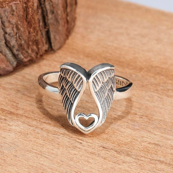 925 Sterling Silver Ring Female Angel Wings Hollow Shape Love Wedding Rings Vintage Silver Jewelry