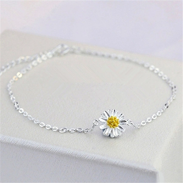 Women's Fresh Cute 925 Silver Small Daisy Sunflower Bracelet Fashion Jewelry Gifts