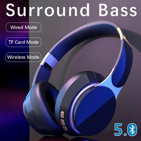 Foldable Wireless Bluetooth 5.0 Stereo Headphones Noise Cancelling Audio Headset for Sports Music Player with HD Mic Support TF Card Wireless Wired Mode