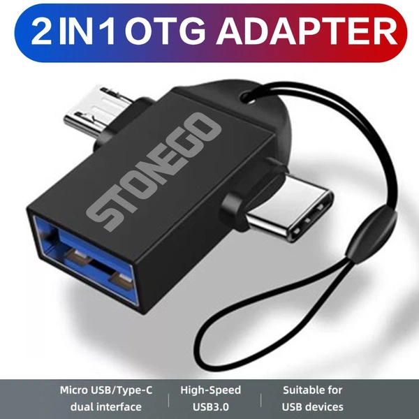 Portable OTG Adapter, Type C & Micro USB To USB 3.0 Adapter Male To Female 2 In 1 Multifunction on The Go Aluminum Converter with Keychain Stonego Phone Accessories for Android, Smartphones, Tablets, Laptop, PC, Flash Drive, Mouse, Keyboard Etc