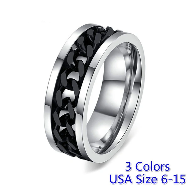 Fashion Men's Ring The Punk Rock Accessories Stainless Steel Black Chain Spinner Rings For Men 3 Color USA Size 6-15