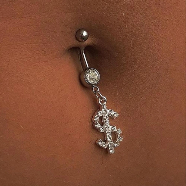 Lanq dollar body chain belly button ring sterling silver navel ring sexy rhinestone belly button jewelry navel rings for women