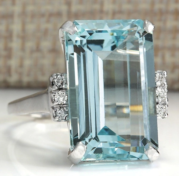 6.86CT Natural Aquamarine 925 Sterling Silver Wedding Ring