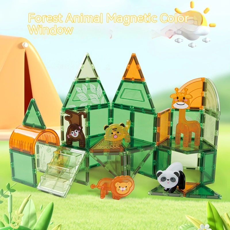 Children's Colored Window Sheet Nature Forest Animal Series Free Assembling Magnetic Building Blocks