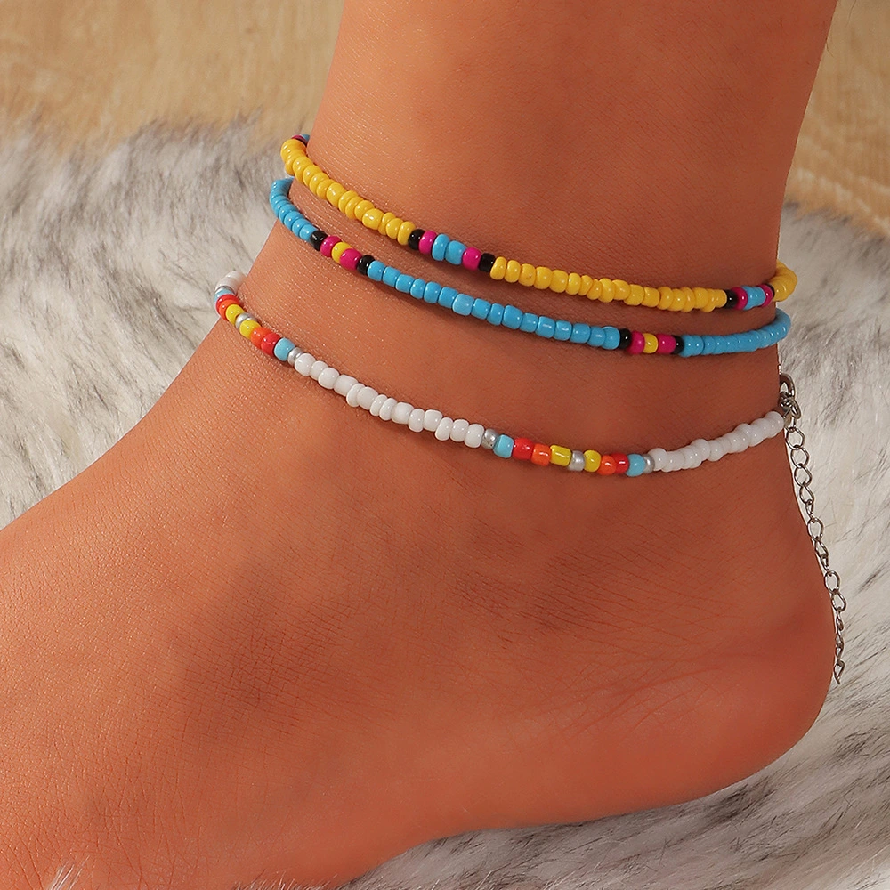 Bohemian Ethnic Style Color Bead Anklet Multi-layer Hand-woven Beads Ornament