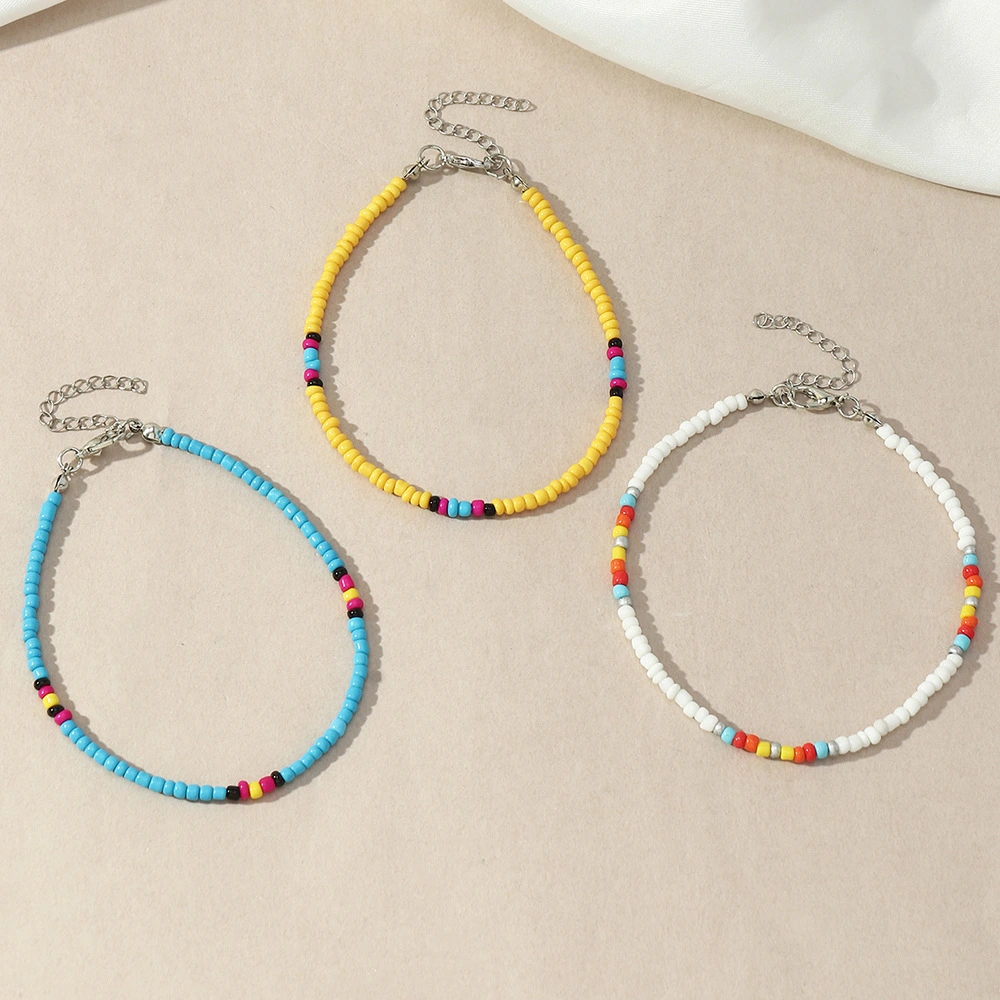 Bohemian Ethnic Style Color Bead Anklet Multi-layer Hand-woven Beads Ornament