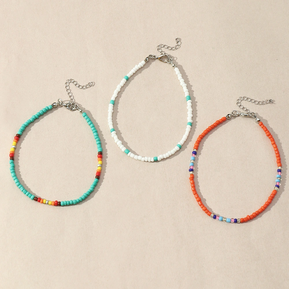 Bohemian Ethnic Style Color Bead Anklet Multi-layer Hand-woven Beads Ornament