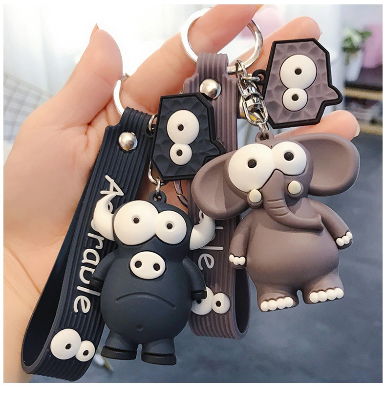 Funny Ugly Cute Eye-Eye Elephant Keychain Cute Cartoon Epoxy Eye-Eye Cow Car Key Chain Ring Bag Pendant