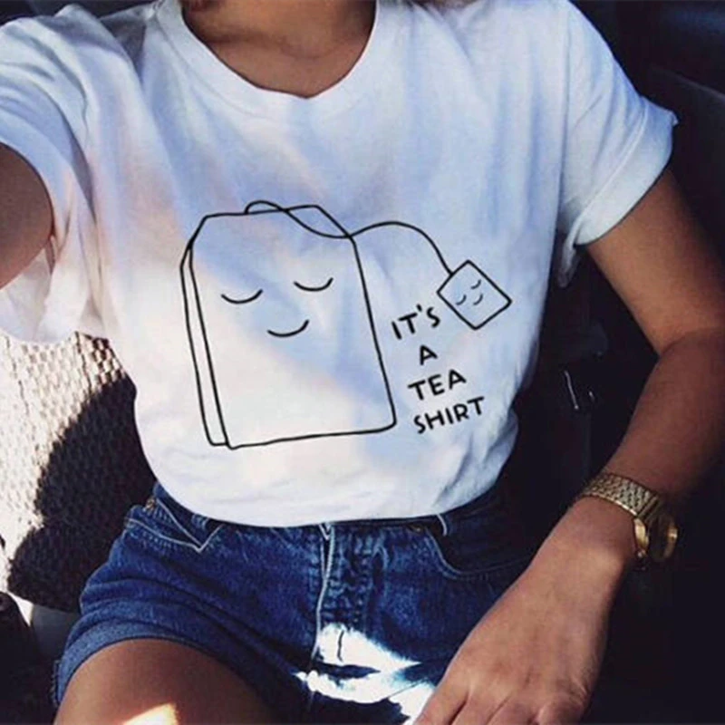Men's And Women's Fashionable Simple It's A Tea Shirt Printed Top