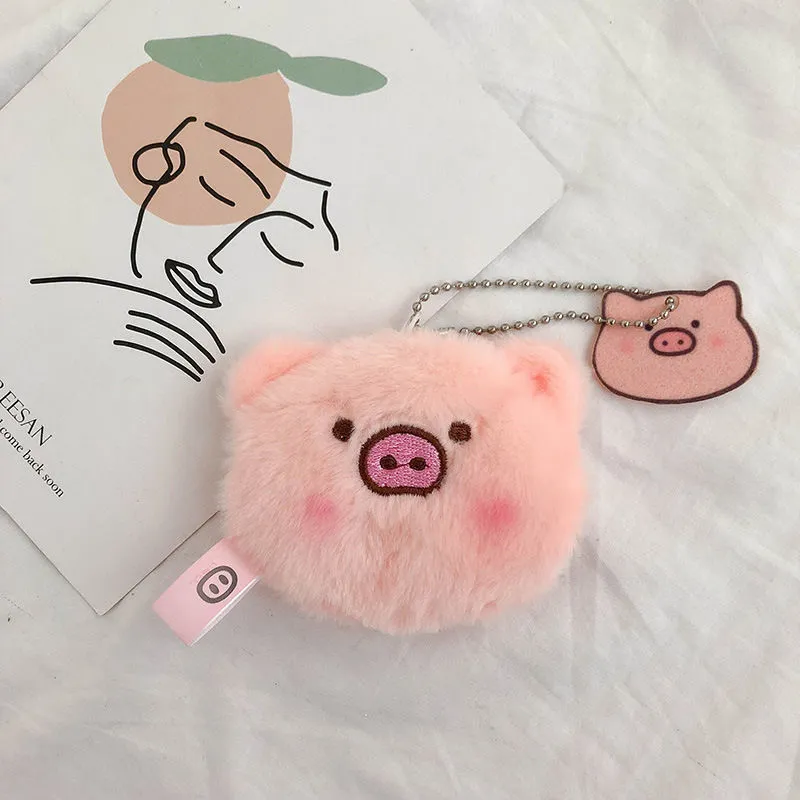 Cartoon Pig Head Pendant Plush Doll And Bag Keychain