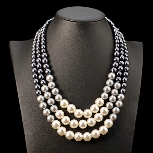 Fashion Ethnic Statement Necklace for Women Multi Layer Simulated Pearl Jewelry Bib Beads Maxi Necklace African Bead Jewelry