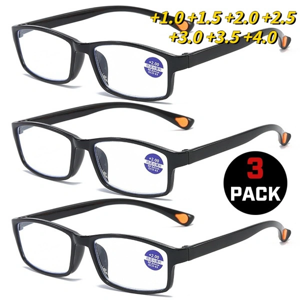 2023 New 3 Pack Retro Square Blue Light Blocking Reading Glasses Women Men TR90 Super Light Frame Anti-Eye Fatigue UV400 Protection 0 +1.0 +1.5 +2.0 +2.5 +3.0 +3.5 +4.0