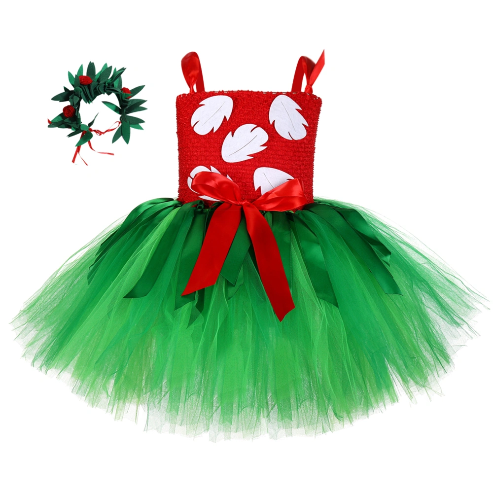 Girl Christmas Outfit, Tulle Patchwork Slip Dress Flower Hair Wreath