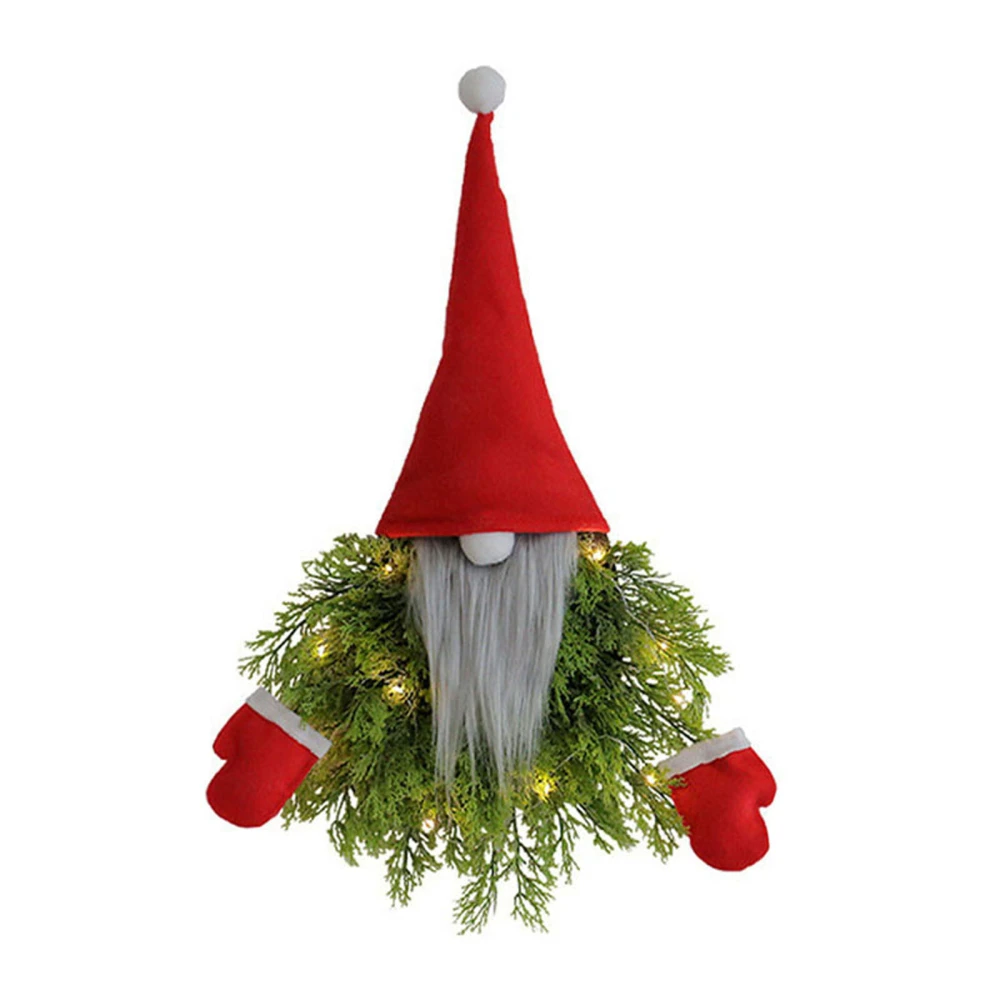 Christmas Gnome Wreath Lighted Artificial Hanging Garland for Door 