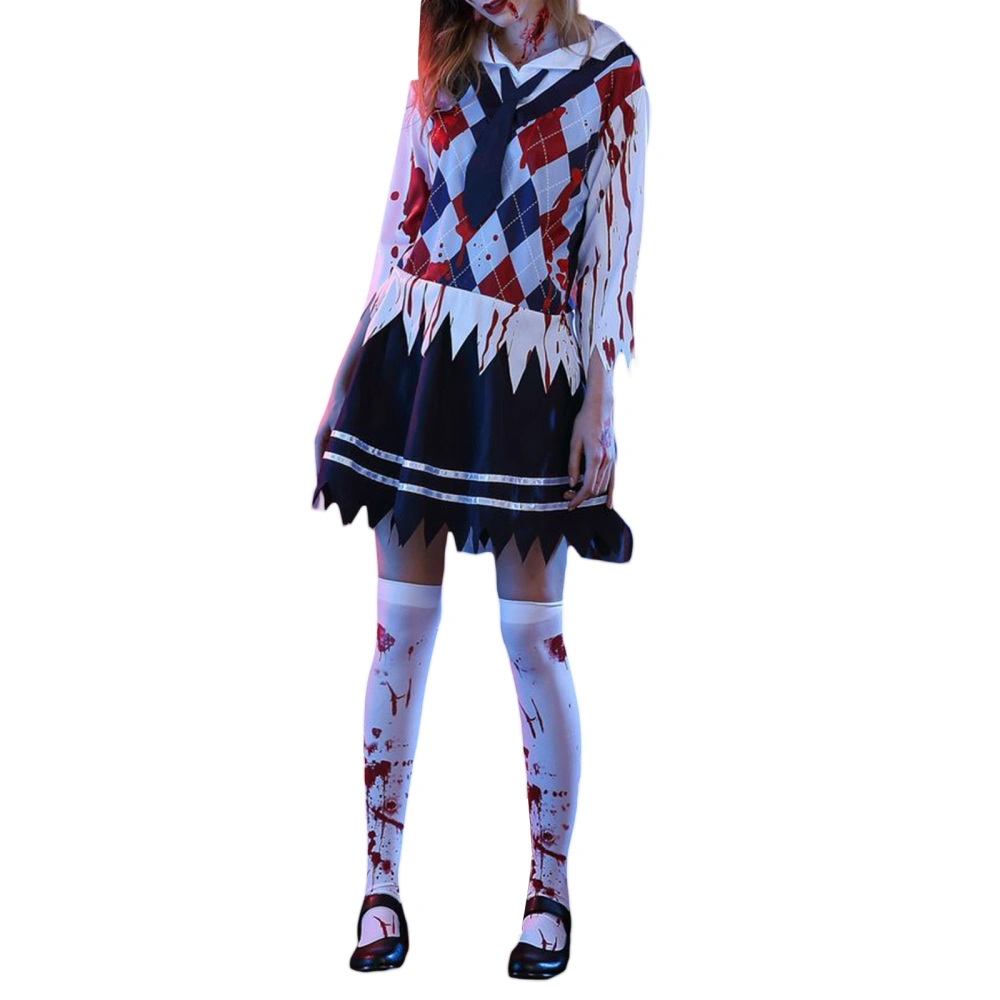 Women Halloween Outfit, Bloody Plaid Top with Skirt Tie Stockings