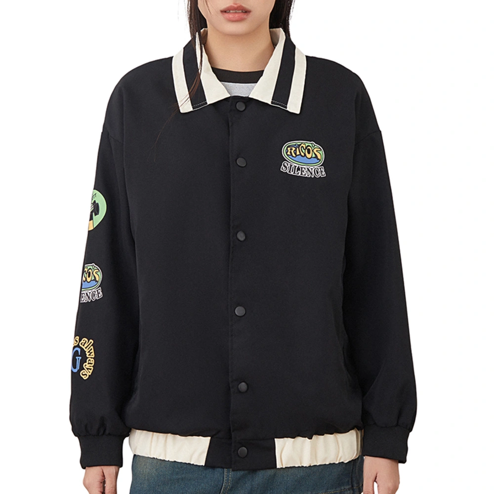 Women's Vintage Baseball Jackets, Long Sleeve Lapel Embroidery Coat 