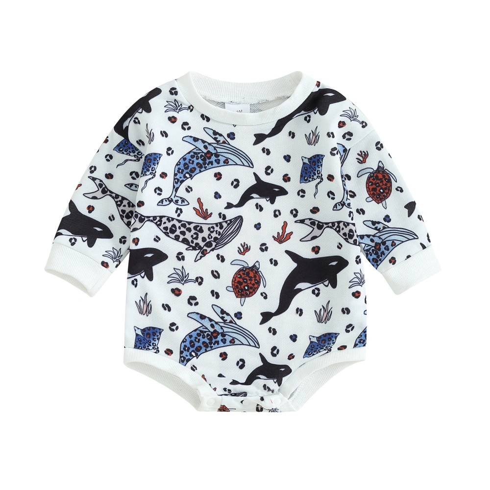 Baby Autumn Long Sleeve Crewneck Ocean Animal Print Casual Romper