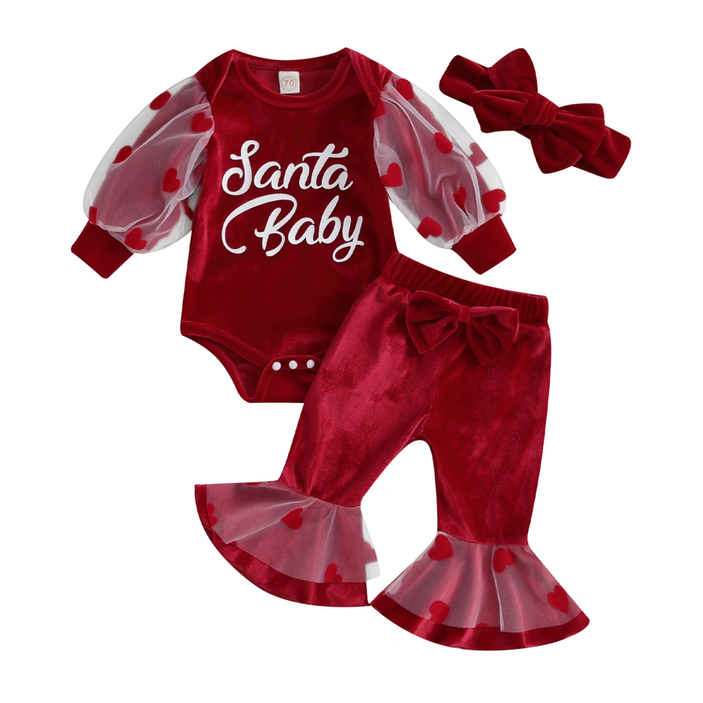 Baby Christmas Outfits Letter Print Velvet Rompers Pants Headband