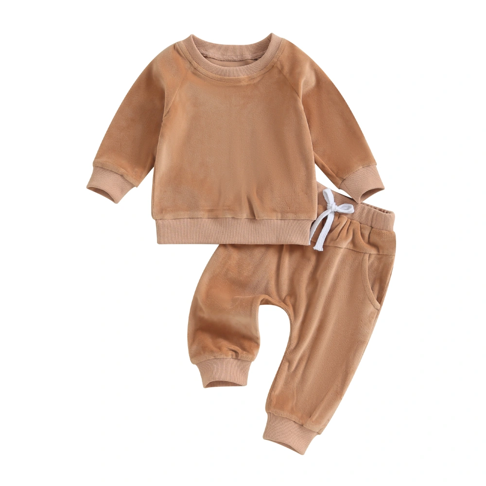 Toddler Boys Girls Fall Outfits Velvet Sweatshirts Elastic Waist Pants