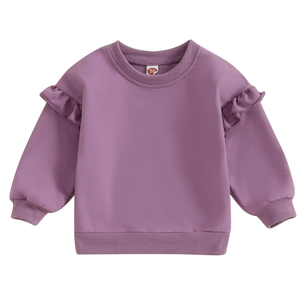 Girl Casual Sweatshirts Toddler Solid Color Crew Neck Pullovers Tops 