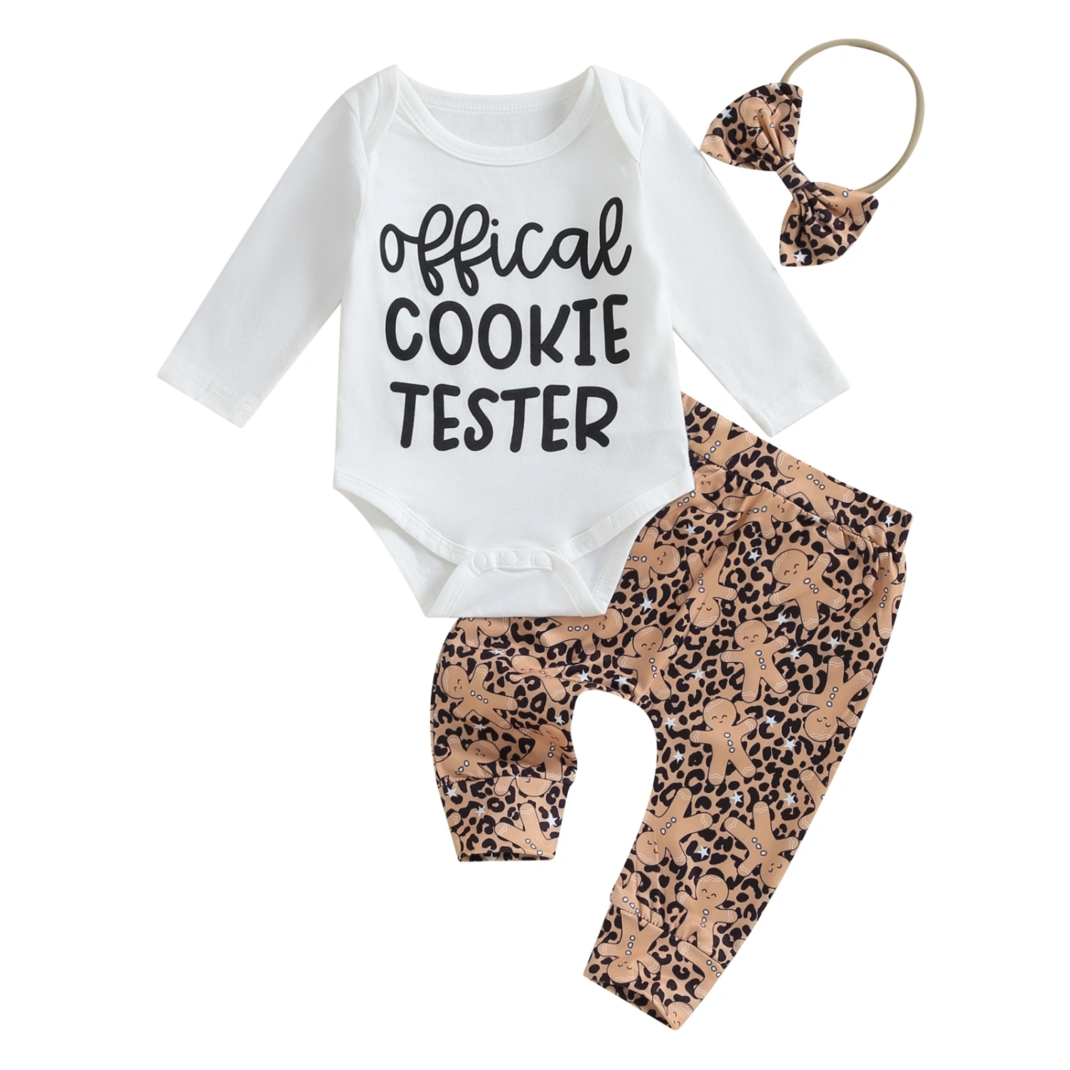 Baby Girls Fall Outfit, Letters Romper Gingerbread Man Pants Headband