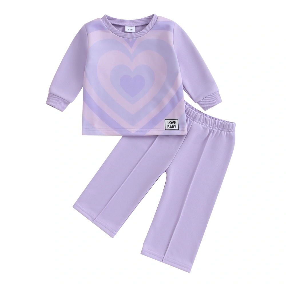 Baby Girls Heart Print Long Sleeve Round Neck Sweatshirt and Pants