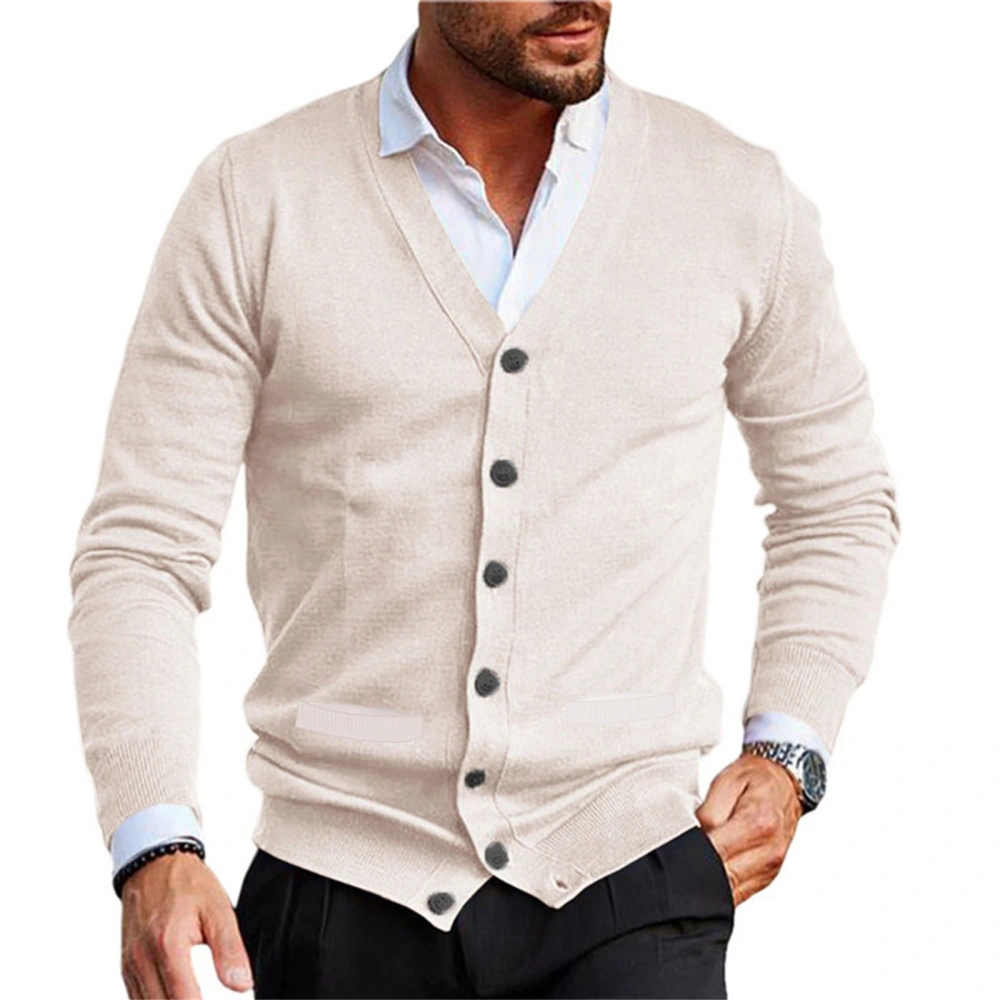 Men Cardigan, Long Sleeve V Neck Button Closure Sweater Knit Tops