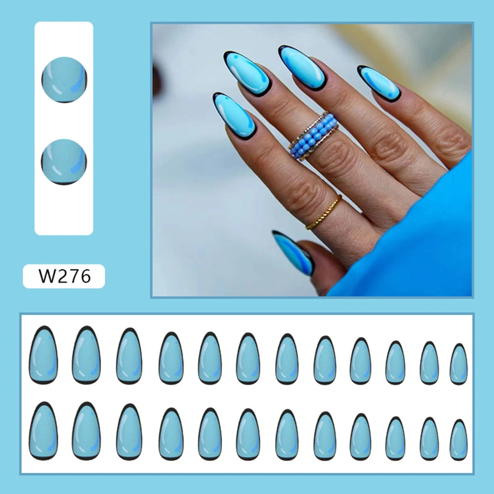 Press on Nails 24Pcs Medium Length Fake Nails with Blue Anime Designs