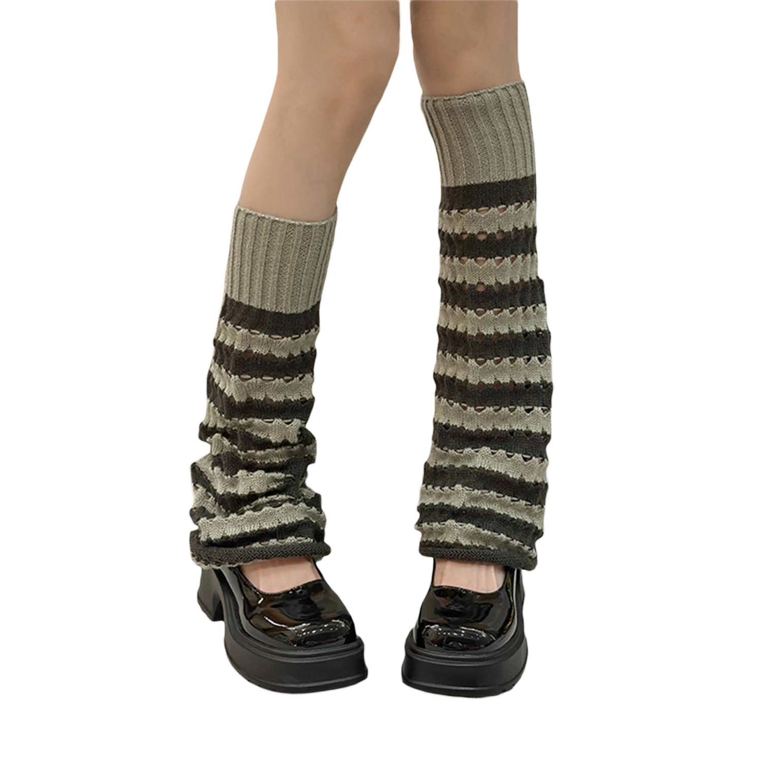 Women's Striped Leg Warmers Ribbed Knit Knee High Socks Boot Cuffs
