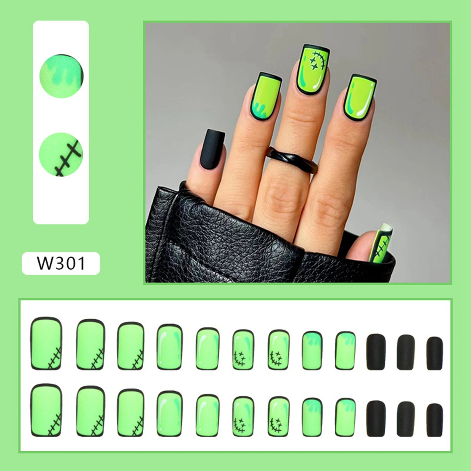 Halloween Artificial Nails Set Natural Square False Nail Tips
