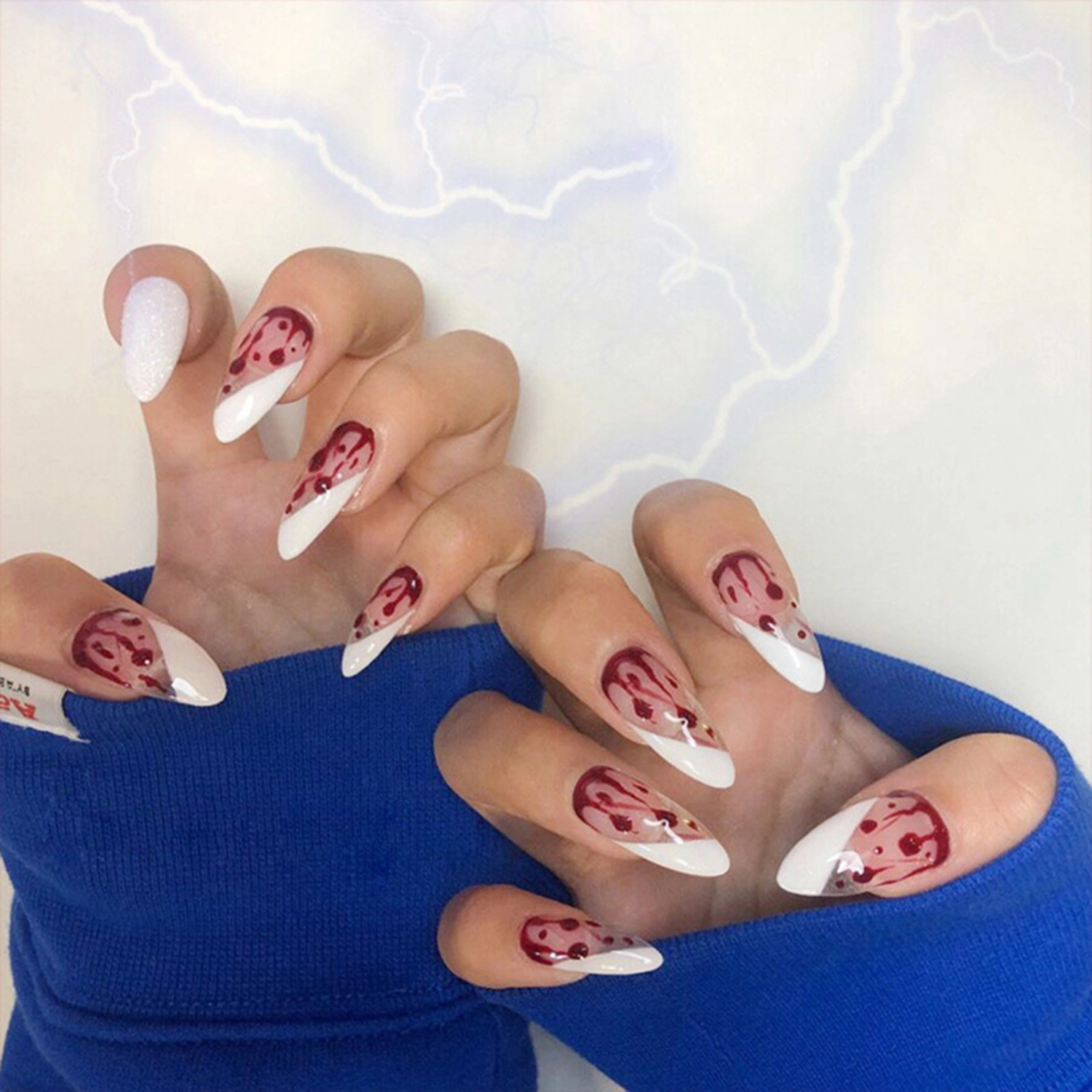 Halloween Press On Nails Almond, Fake Nails Water Droplets False Nails