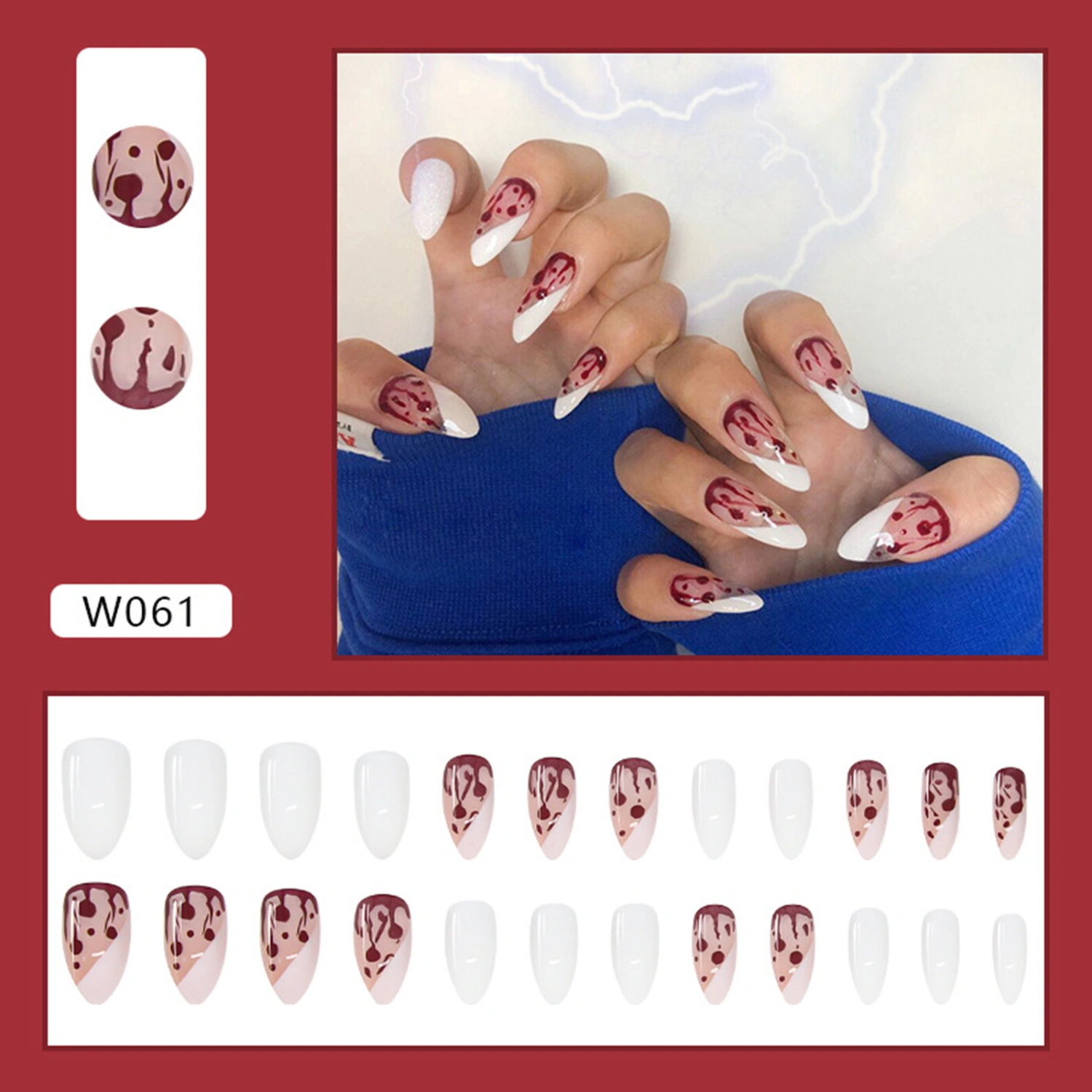Halloween Press On Nails Almond, Fake Nails Water Droplets False Nails