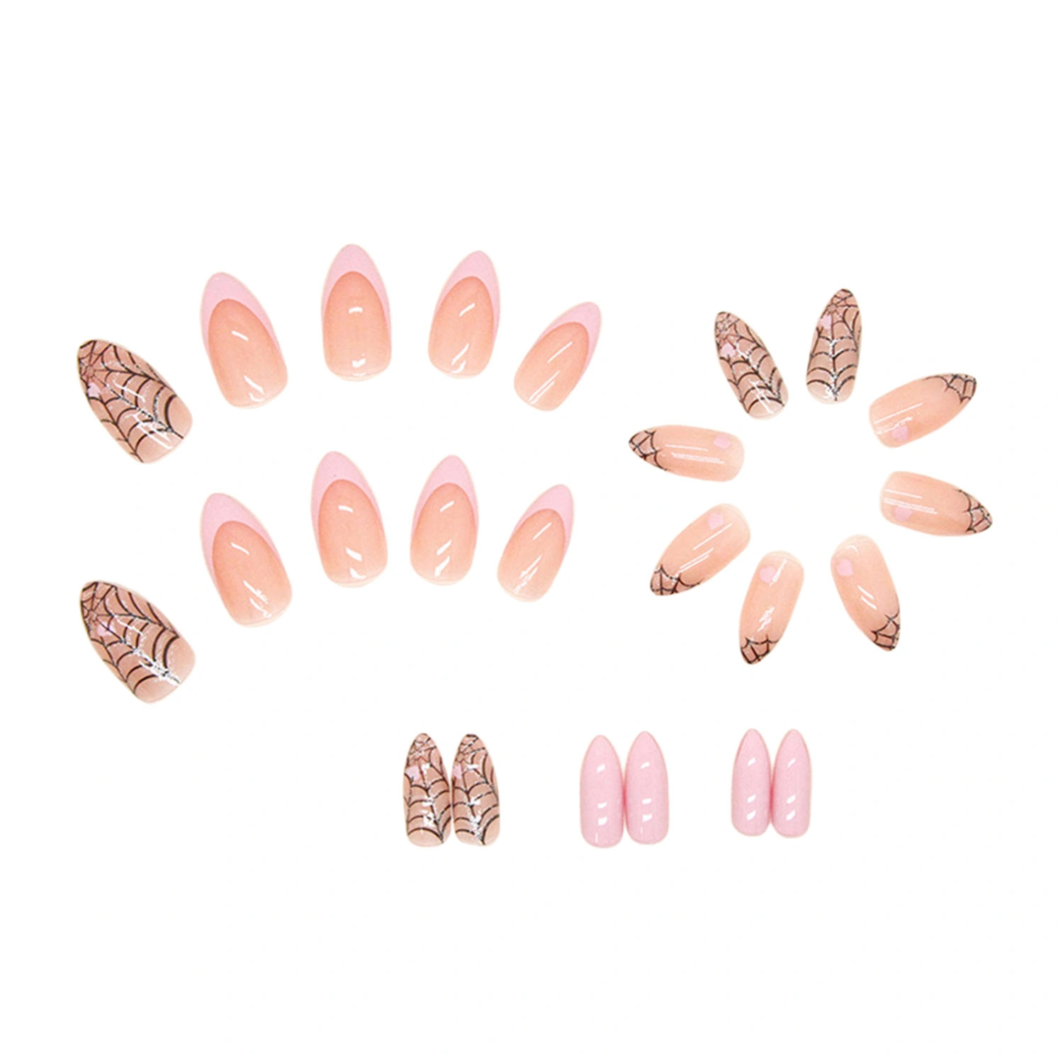 Halloween Fake Nails, DIY Cobweb False Nail Tips Manicure Nail Art