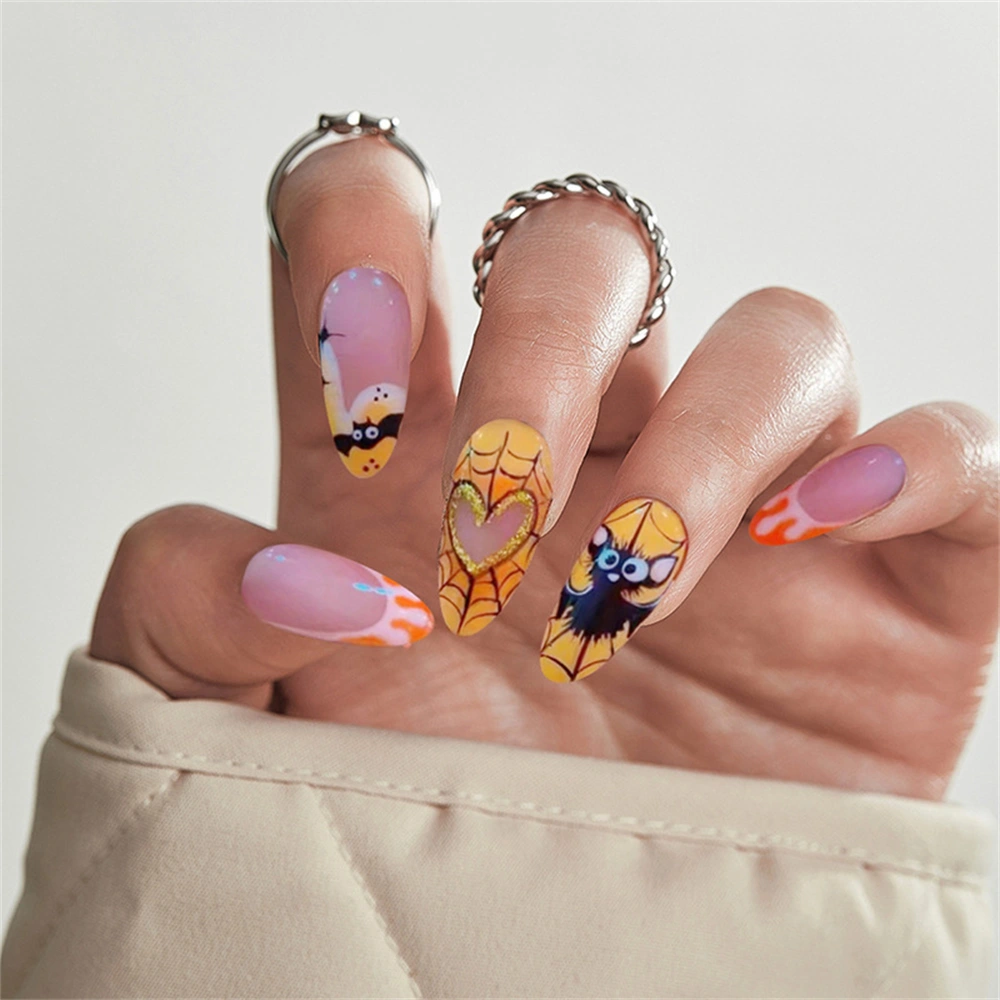 Halloween Artificial Nails Set Bat Spider Web False Nail Tips