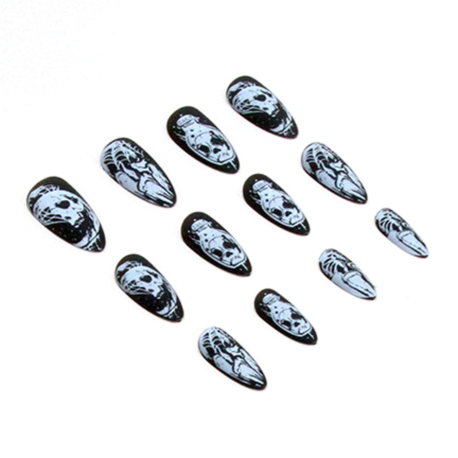 Halloween Fake Nails, DIY Skull False Nail Tips Manicure Nail Art