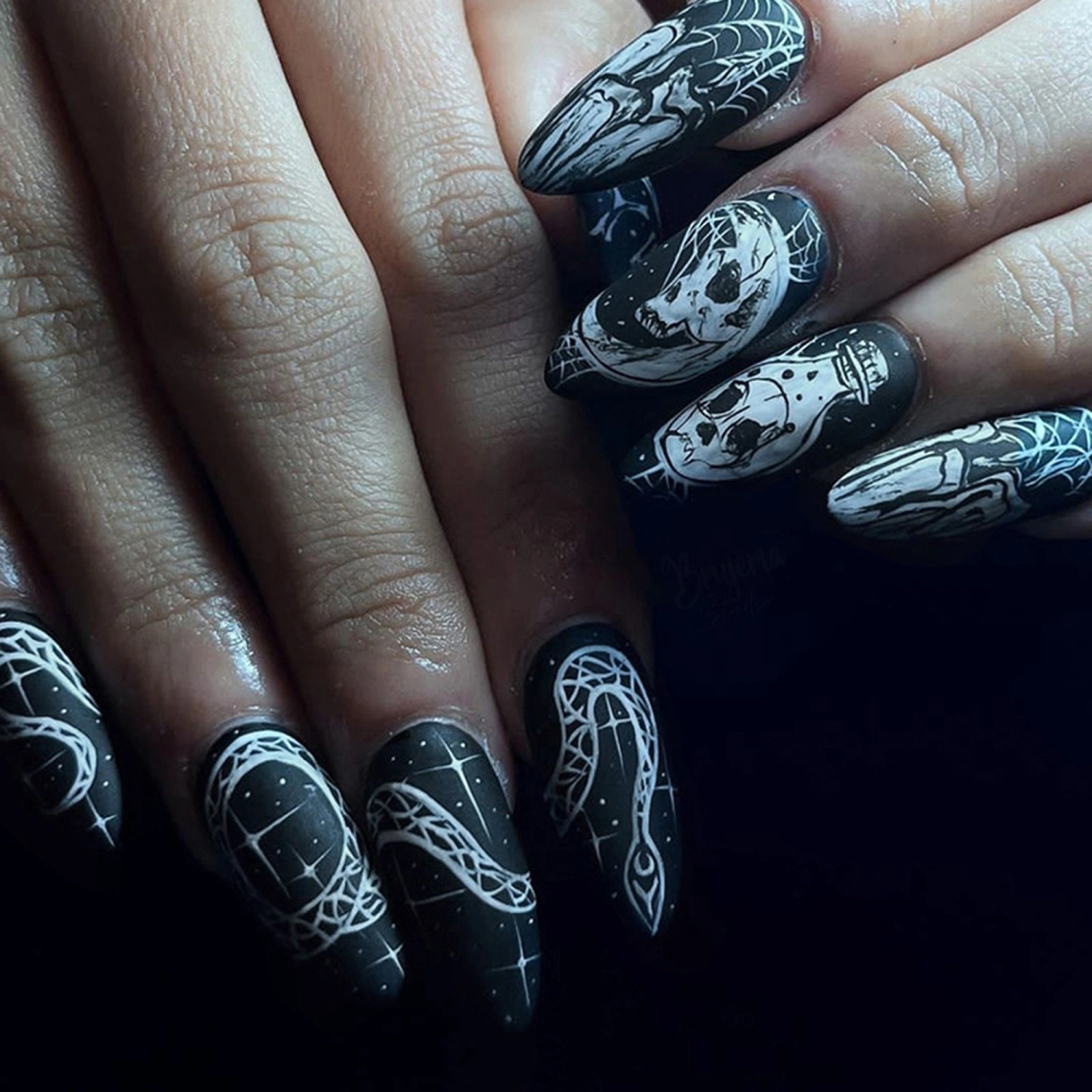 Halloween Fake Nails, DIY Skull False Nail Tips Manicure Nail Art