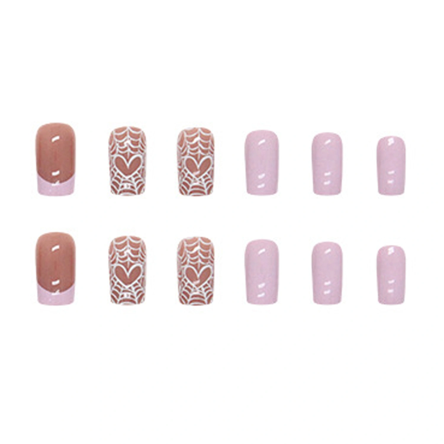 Halloween Press on Nails 24Pcs Fake Square Nails with Heart Web Design