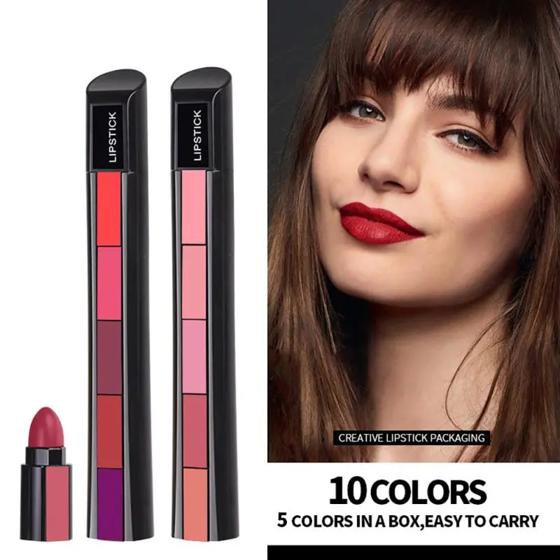 5-color Matte Lipstick Set Velvet Lip Gloss Non-stick Long Lasting Waterproof Sweat-proof Lip Beauty