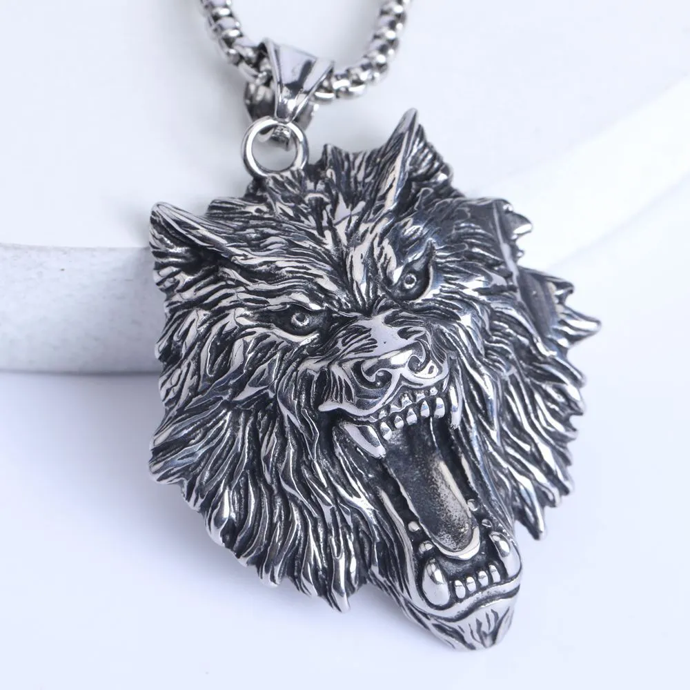 New Unique Punk 316L Stainless Steel Men's Wolf Head Pendant Animal Necklace Fashion Rock Party Necklace Hip Hop Jewelry Gift